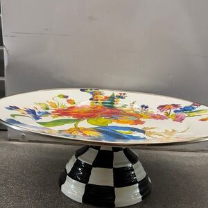 Floral Cake Stand with Checkered Base